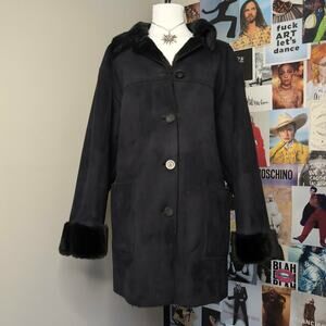 Faux Suede Fur Trim Longline Jacket